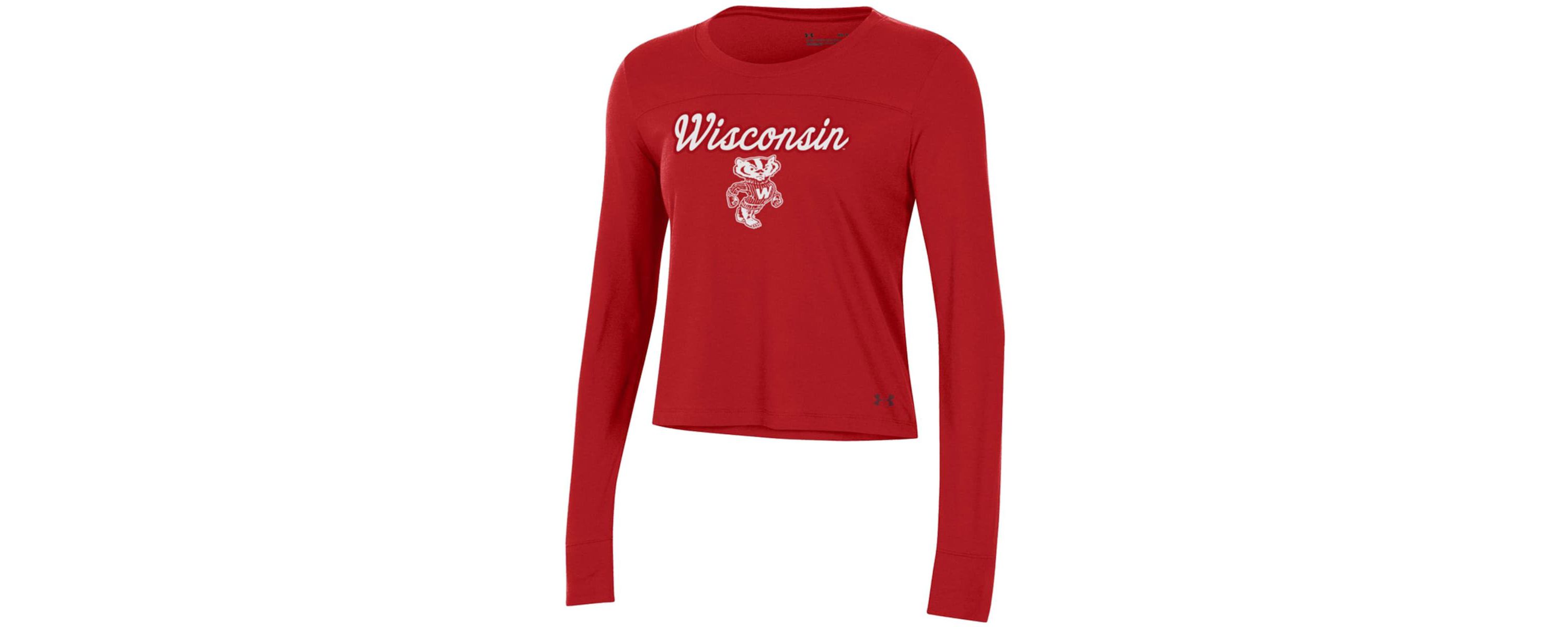 NCAA Under Armour Wisconsin Badgers Vault Cropped Long Sleeve T-Shirt