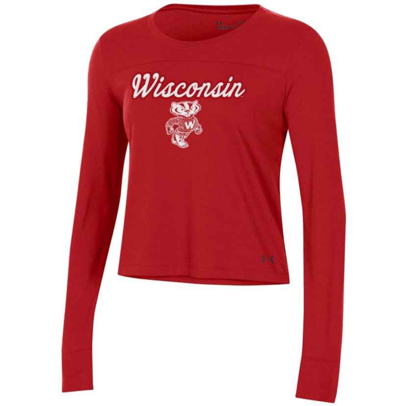 NCAA Under Armour Wisconsin Badgers Vault Cropped Long Sleeve T-Shirt