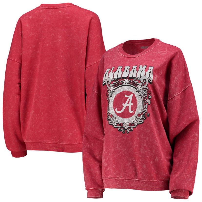 Alabama Crimson Tide NCAA Alabama Tide Garment Wash Oversized Vintage Pullover Sweatshirt