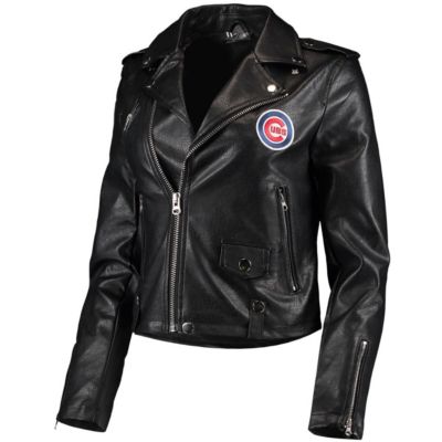 MLB Chicago Cubs Faux Leather Moto Full-Zip Jacket