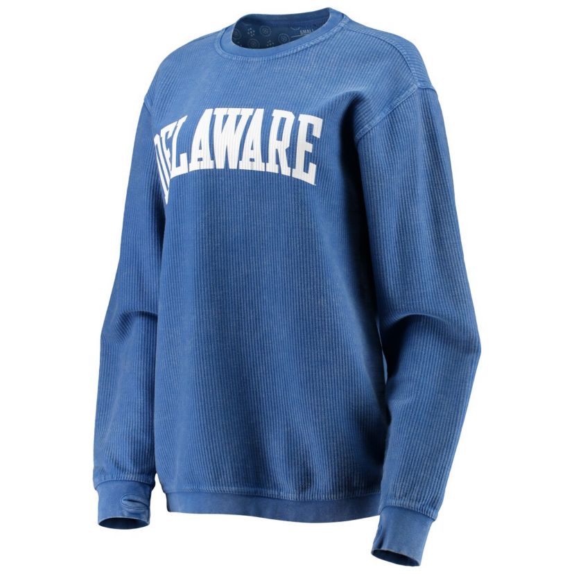 Delaware Fightin Blue Hens NCAA Delaware Fightin Hens Comfy Cord Vintage Wash Basic Arch Pullover Sweatshirt