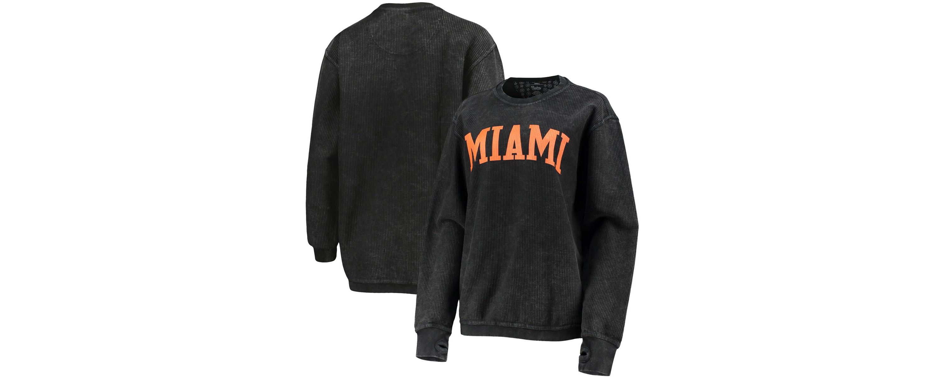Miami (FL) Hurricanes NCAA Miami Hurricanes Comfy Cord Vintage Wash Basic Arch Pullover Sweatshirt