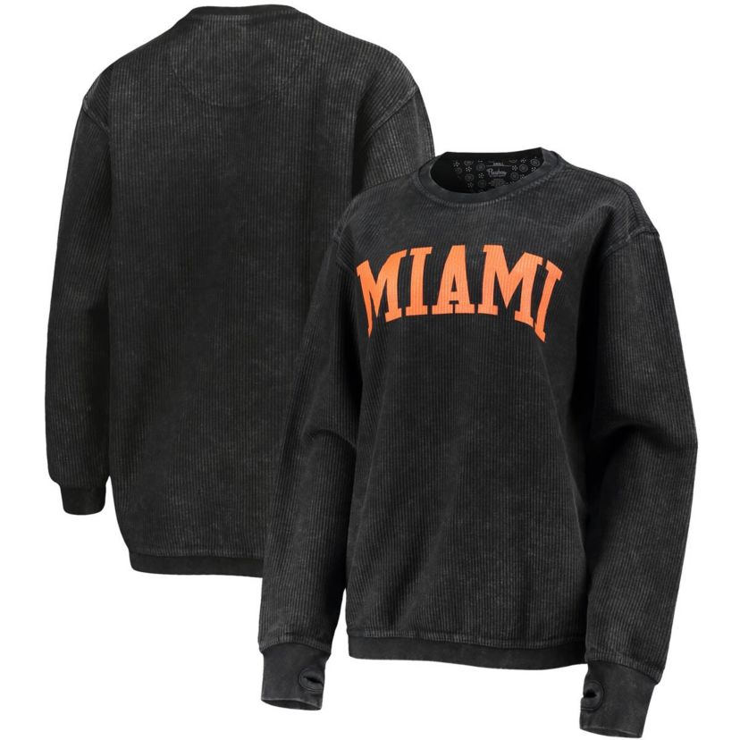 Miami (FL) Hurricanes NCAA Miami Hurricanes Comfy Cord Vintage Wash Basic Arch Pullover Sweatshirt