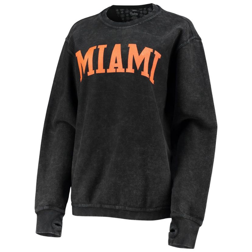Miami (FL) Hurricanes NCAA Miami Hurricanes Comfy Cord Vintage Wash Basic Arch Pullover Sweatshirt