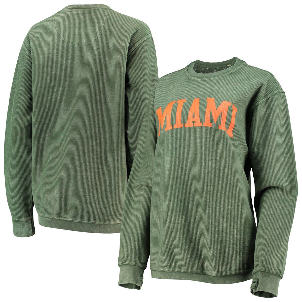 Miami (FL) Hurricanes NCAA Miami Hurricanes Comfy Cord Vintage Wash Basic Arch Pullover Sweatshirt