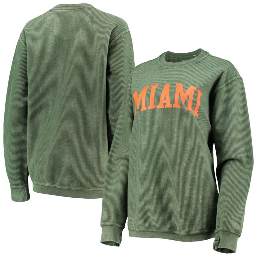 Miami (FL) Hurricanes NCAA Miami Hurricanes Comfy Cord Vintage Wash Basic Arch Pullover Sweatshirt