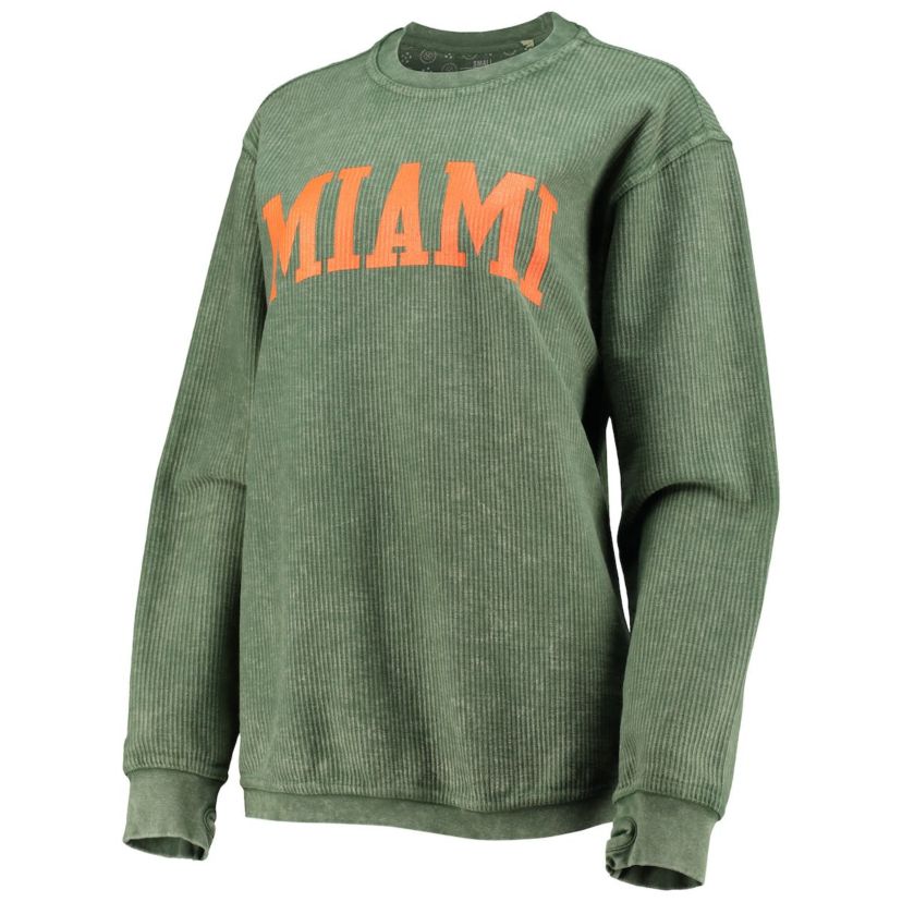 Miami (FL) Hurricanes NCAA Miami Hurricanes Comfy Cord Vintage Wash Basic Arch Pullover Sweatshirt