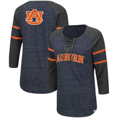 NCAA ed Auburn Tigers Scienta Pasadena Raglan 3/4 Sleeve Space Dye Lace-Up T-Shirt