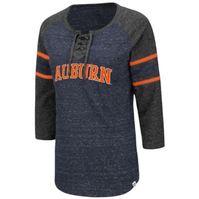 NCAA ed Auburn Tigers Scienta Pasadena Raglan 3/4 Sleeve Space Dye Lace-Up T-Shirt