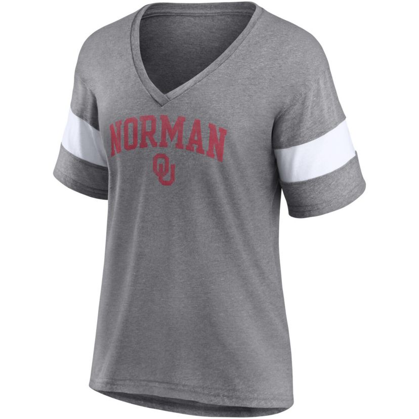 NCAA Fanatics ed Oklahoma Sooners Arched City Sleeve-Striped Tri-Blend V-Neck T-Shirt