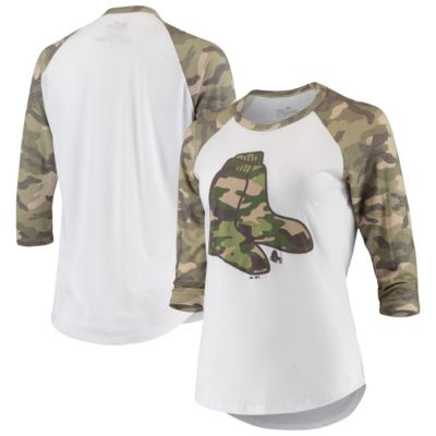 Boston Red Sox MLB White/Camo Raglan 3/4-Sleeve T-Shirt