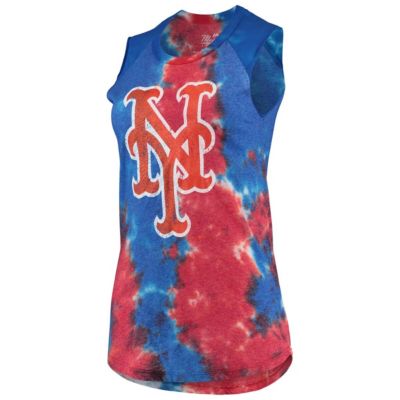 MLB Red/Blue New York Mets Tie-Dye Tri-Blend Muscle Tank Top