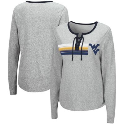 NCAA ed West Virginia Mountaineers Sundial Tri-Blend Long Sleeve Lace-Up T-Shirt