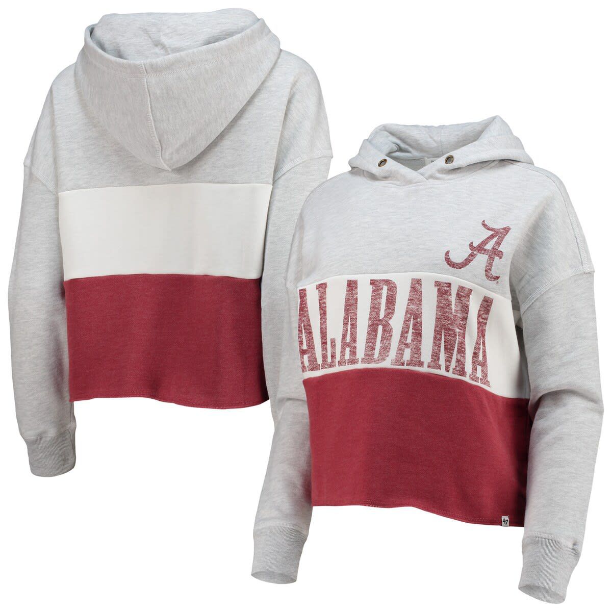 Alabama Crimson Tide NCAA ed Gray/ed Alabama Tide Lizzy Colorblocked Cropped Pullover Hoodie