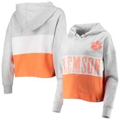 NCAA ed Gray/ed Clemson Tigers Lizzy Colorblocked Cropped Pullover Hoodie