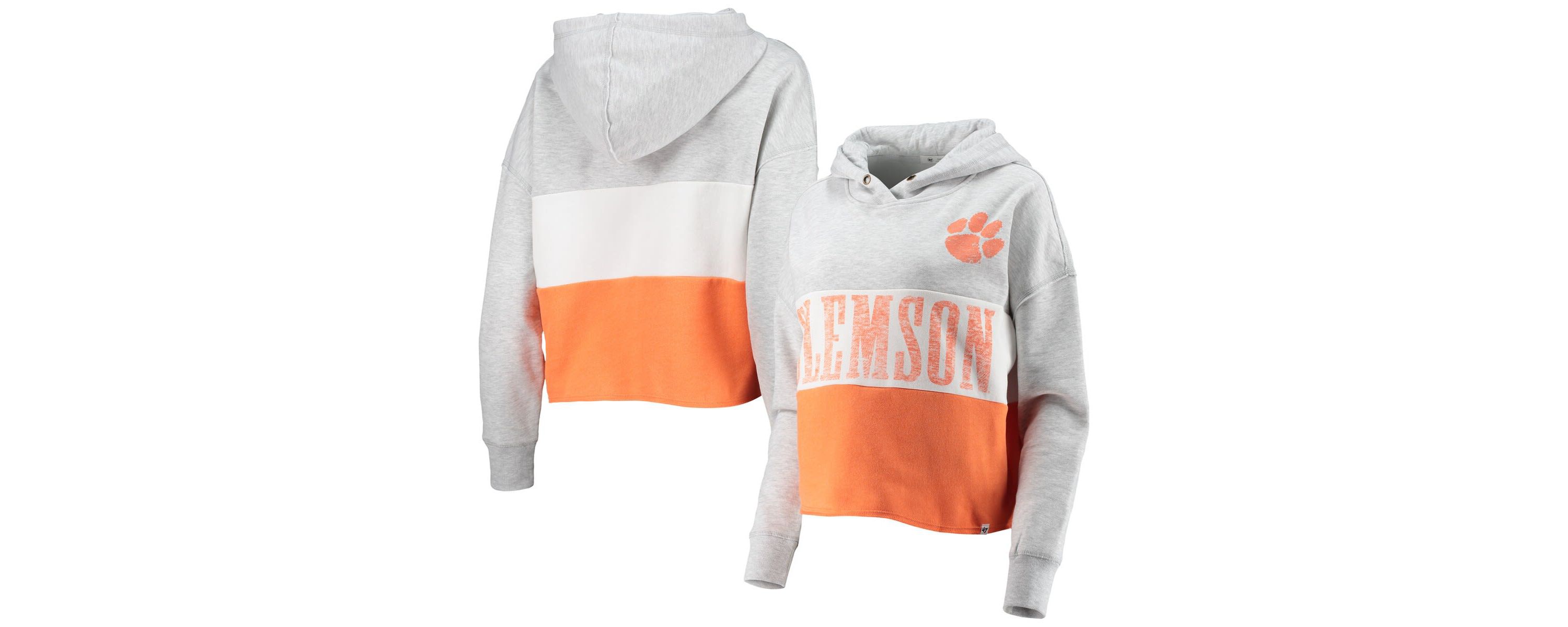 NCAA ed Gray/ed Clemson Tigers Lizzy Colorblocked Cropped Pullover Hoodie
