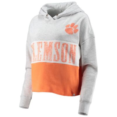 NCAA ed Gray/ed Clemson Tigers Lizzy Colorblocked Cropped Pullover Hoodie