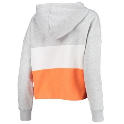 NCAA ed Gray/ed Clemson Tigers Lizzy Colorblocked Cropped Pullover Hoodie