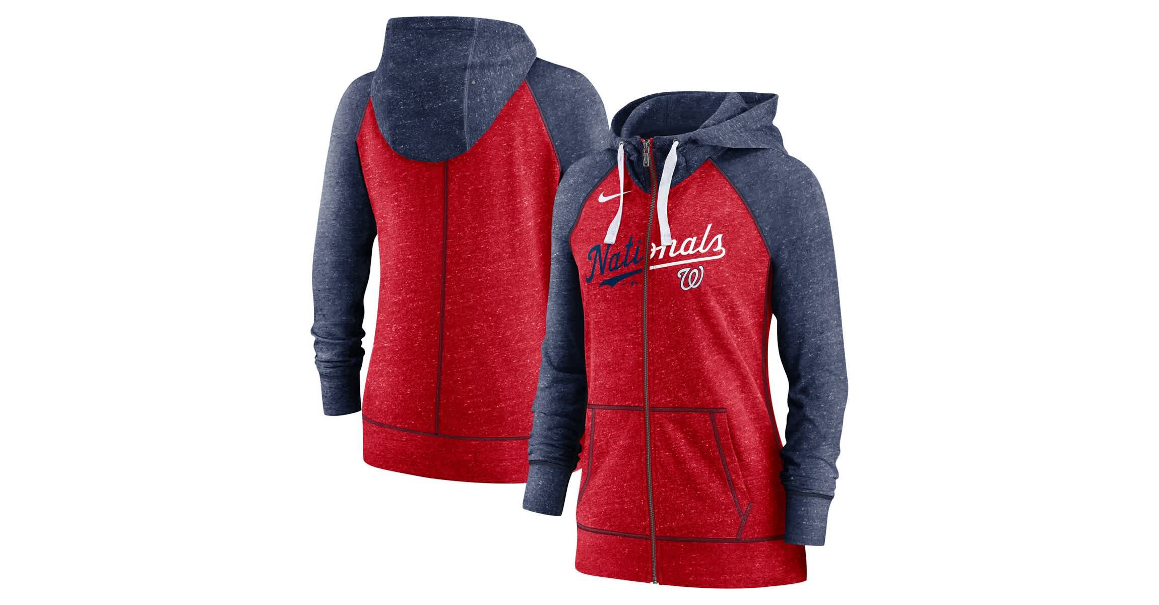 MLB Nike Washington Nationals Split Wordmark Gym Vintage Raglan Lightweight Full-Zip Hoodie