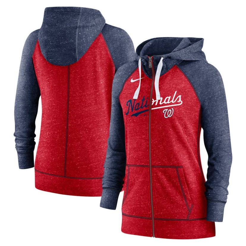 MLB Nike Washington Nationals Split Wordmark Gym Vintage Raglan Lightweight Full-Zip Hoodie