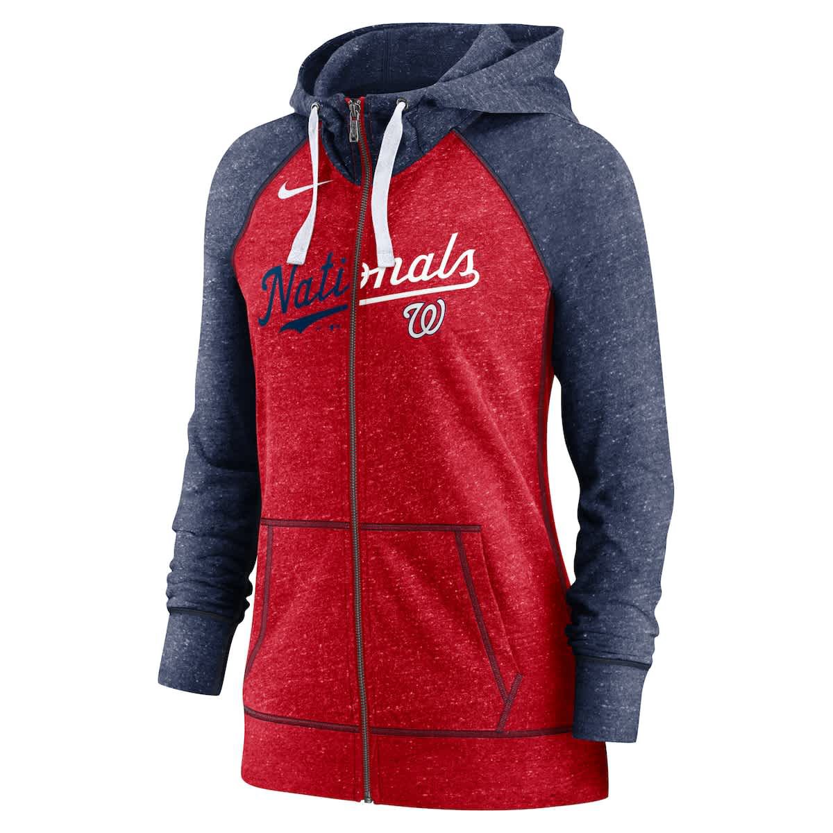 MLB Nike Washington Nationals Split Wordmark Gym Vintage Raglan Lightweight Full-Zip Hoodie