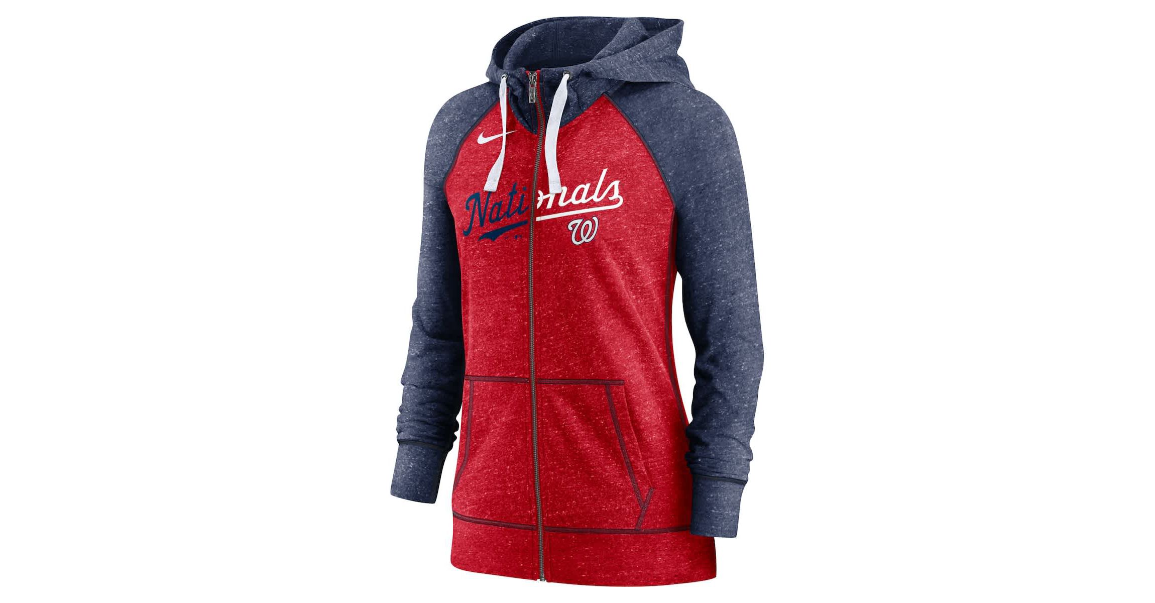 MLB Nike Washington Nationals Split Wordmark Gym Vintage Raglan Lightweight Full-Zip Hoodie