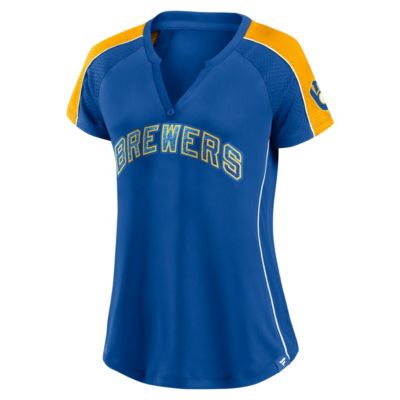 MLB Fanatics Milwaukee Brewers True Classic League Diva Pinstripe Raglan V-Neck T-Shirt