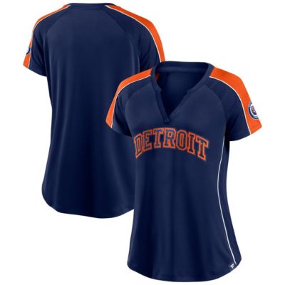 MLB Fanatics Detroit Tigers True Classic League Diva Pinstripe Raglan V-Neck T-Shirt