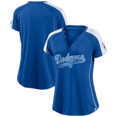 MLB Fanatics Los Angeles Dodgers True Classic League Diva Pinstripe Raglan V-Neck T-Shirt