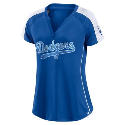 MLB Fanatics Los Angeles Dodgers True Classic League Diva Pinstripe Raglan V-Neck T-Shirt