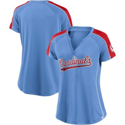 MLB Fanatics Light Blue/Red St. Louis Cardinals True Classic League Diva Pinstripe Raglan V-Neck T-Shirt