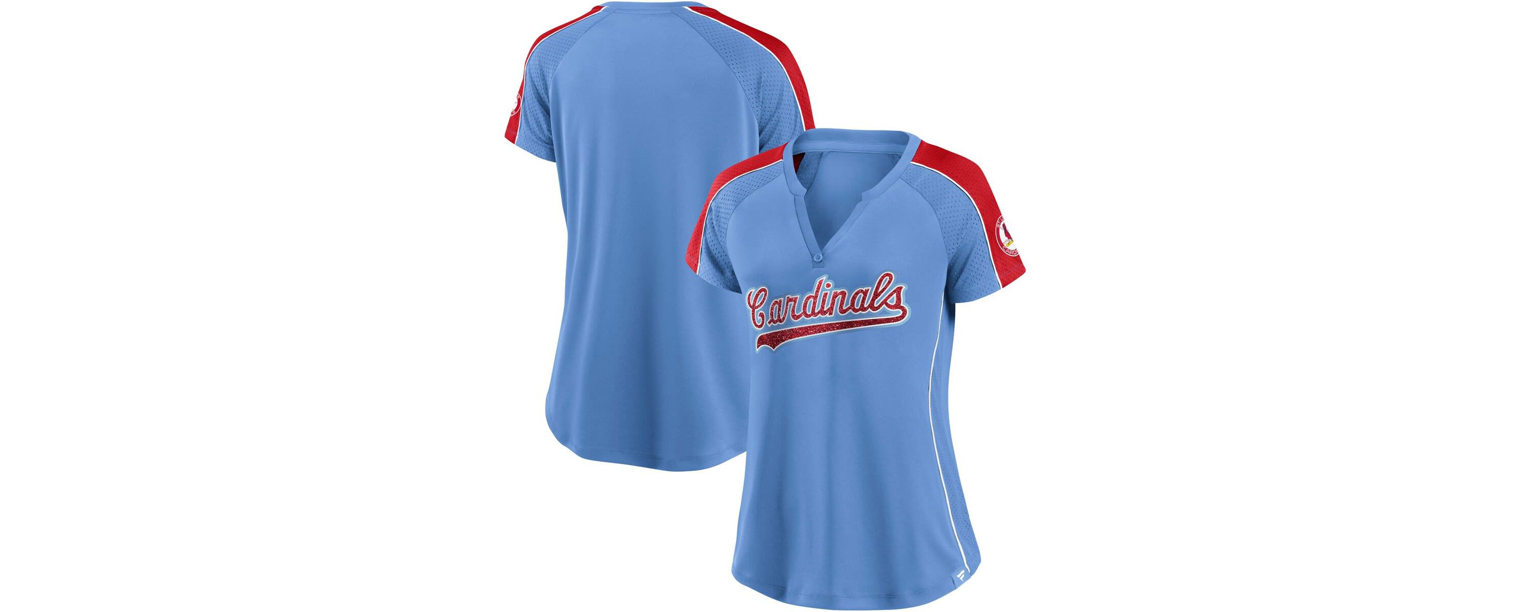 MLB Fanatics Light Blue/Red St. Louis Cardinals True Classic League Diva Pinstripe Raglan V-Neck T-Shirt