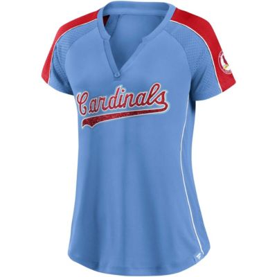 MLB Fanatics Light Blue/Red St. Louis Cardinals True Classic League Diva Pinstripe Raglan V-Neck T-Shirt