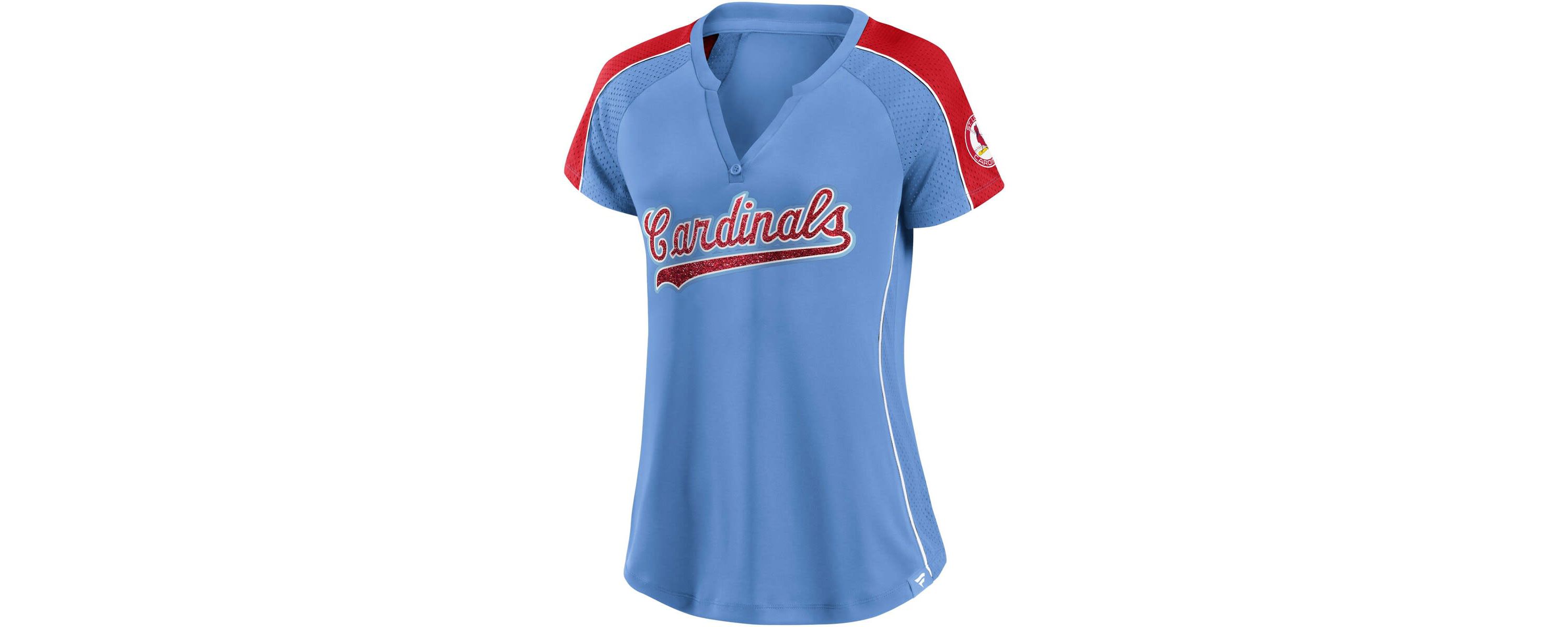 MLB Fanatics Light Blue/Red St. Louis Cardinals True Classic League Diva Pinstripe Raglan V-Neck T-Shirt