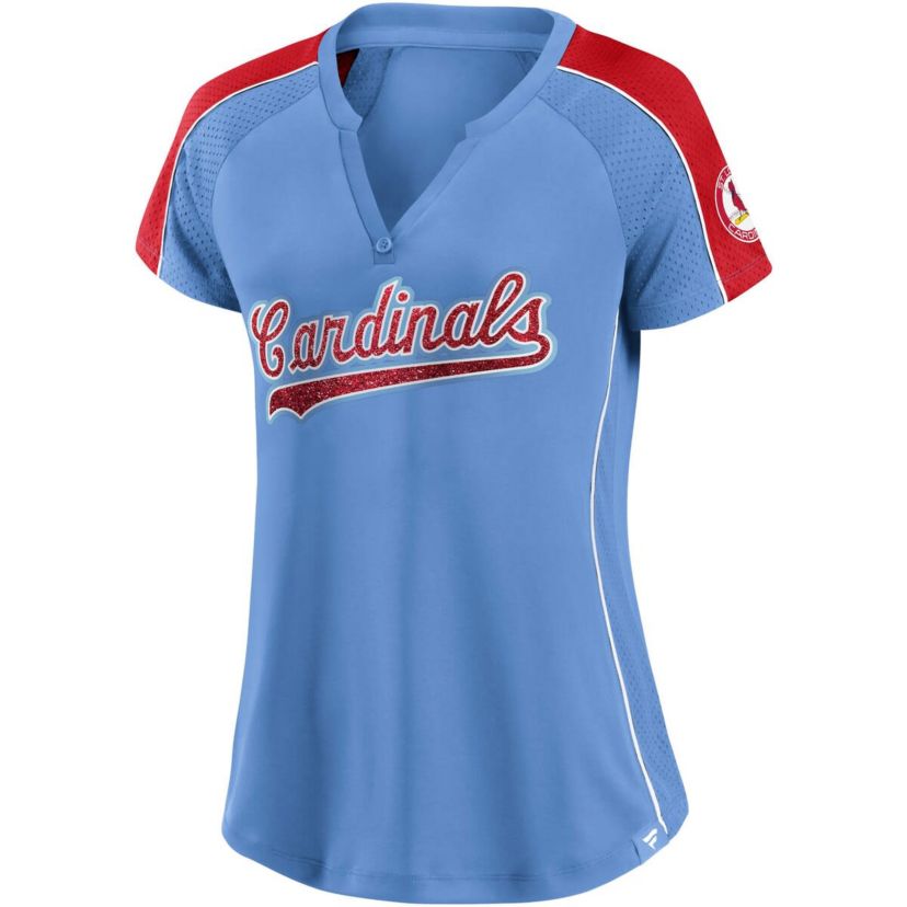 MLB Fanatics Light Blue/Red St. Louis Cardinals True Classic League Diva Pinstripe Raglan V-Neck T-Shirt