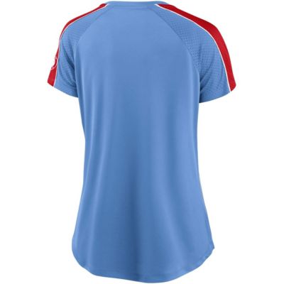 MLB Fanatics Light Blue/Red St. Louis Cardinals True Classic League Diva Pinstripe Raglan V-Neck T-Shirt