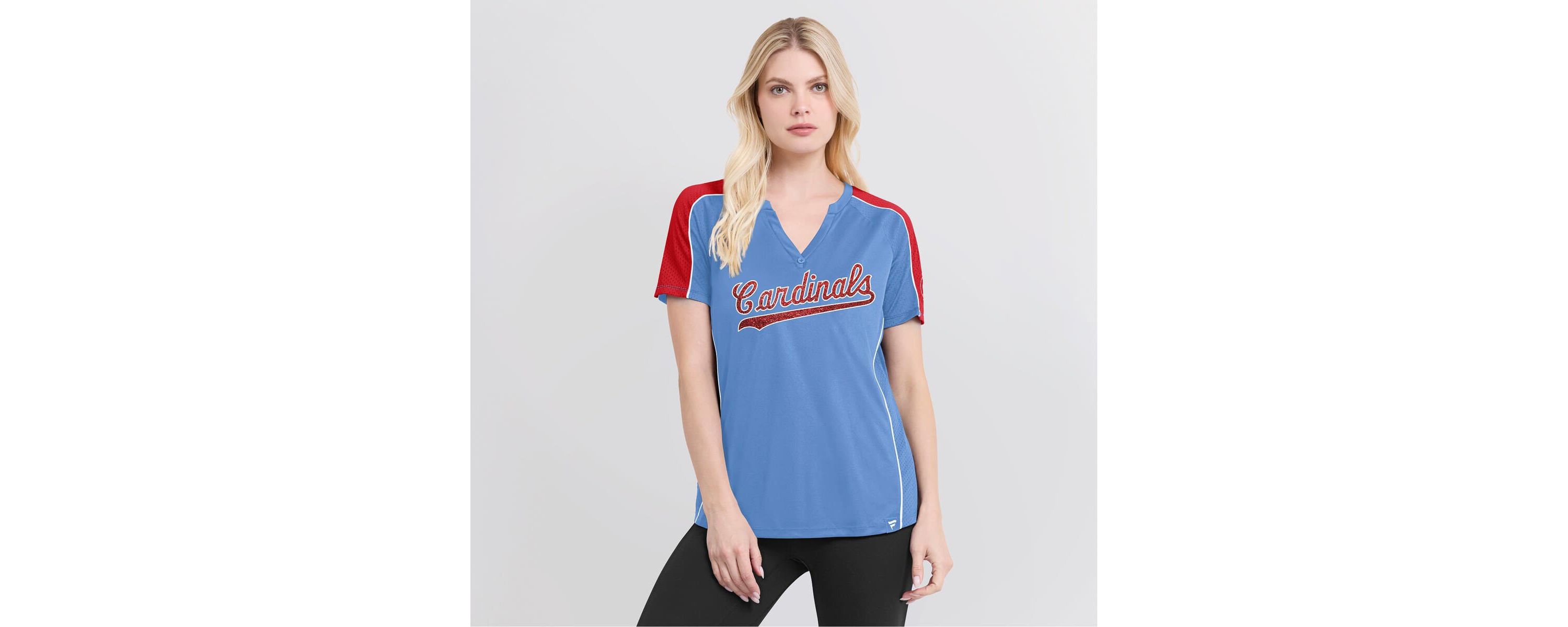 MLB Fanatics Light Blue/Red St. Louis Cardinals True Classic League Diva Pinstripe Raglan V-Neck T-Shirt