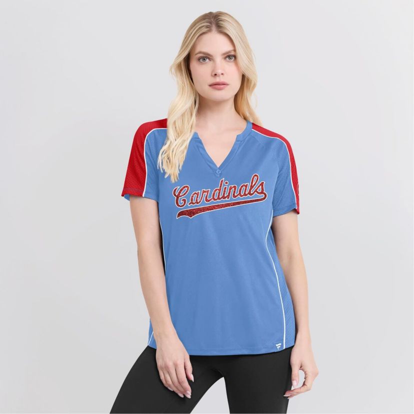 MLB Fanatics Light Blue/Red St. Louis Cardinals True Classic League Diva Pinstripe Raglan V-Neck T-Shirt