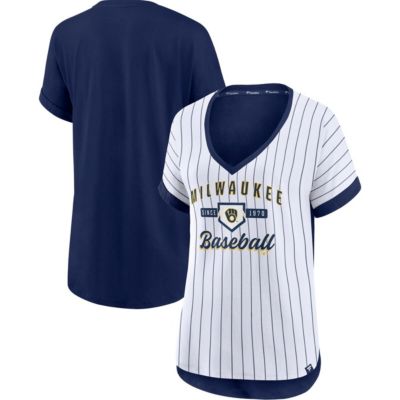 MLB Fanatics Milwaukee Brewers Iconic Noise Factor Pinstripe V-Neck T-Shirt