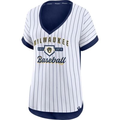 MLB Fanatics Milwaukee Brewers Iconic Noise Factor Pinstripe V-Neck T-Shirt