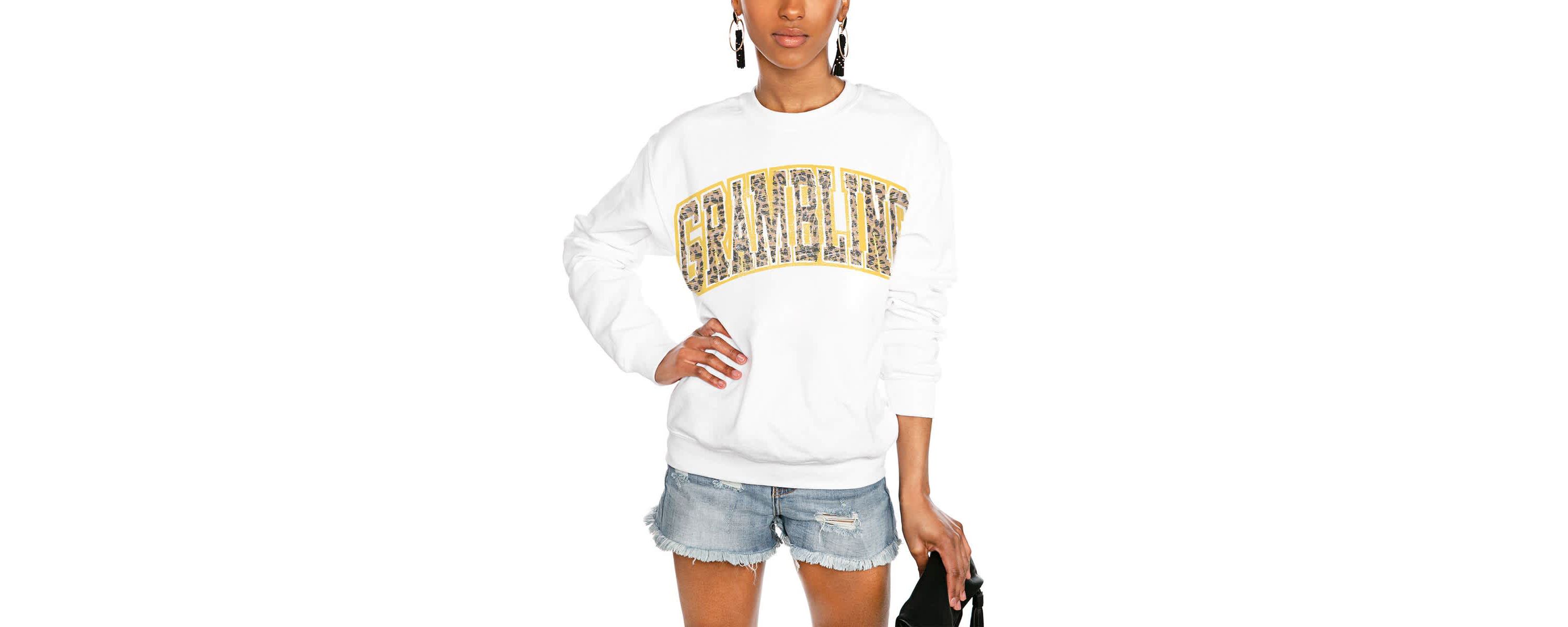 Grambling State Tigers NCAA Grambling Tigers Distressed Snap Perfect Oversized Pullover Sweatshirt