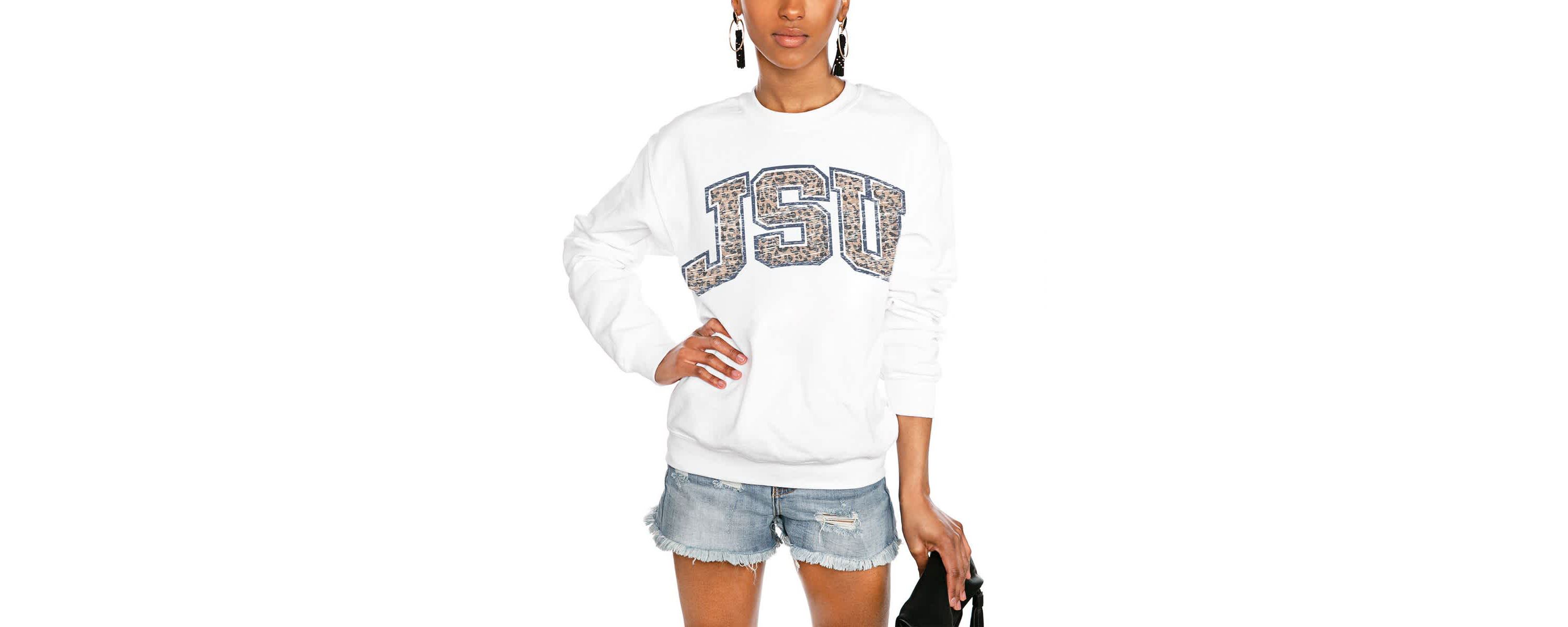 NCAA Jackson State Tigers Distressed Snap Perfect Oversized Pullover Sweatshirt