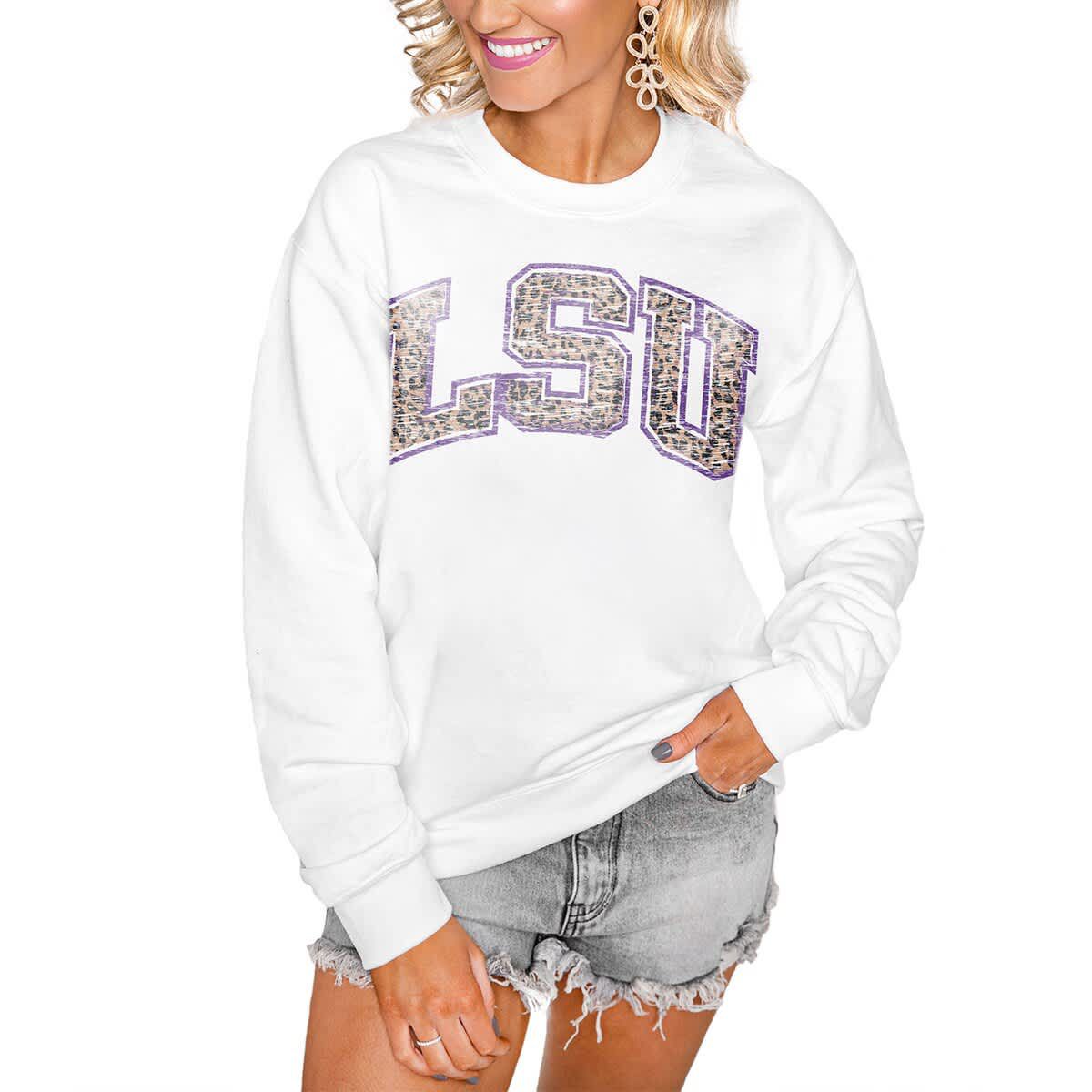 NCAA LSU Tigers Distressed Snap Perfect Oversized Pullover Sweatshirt