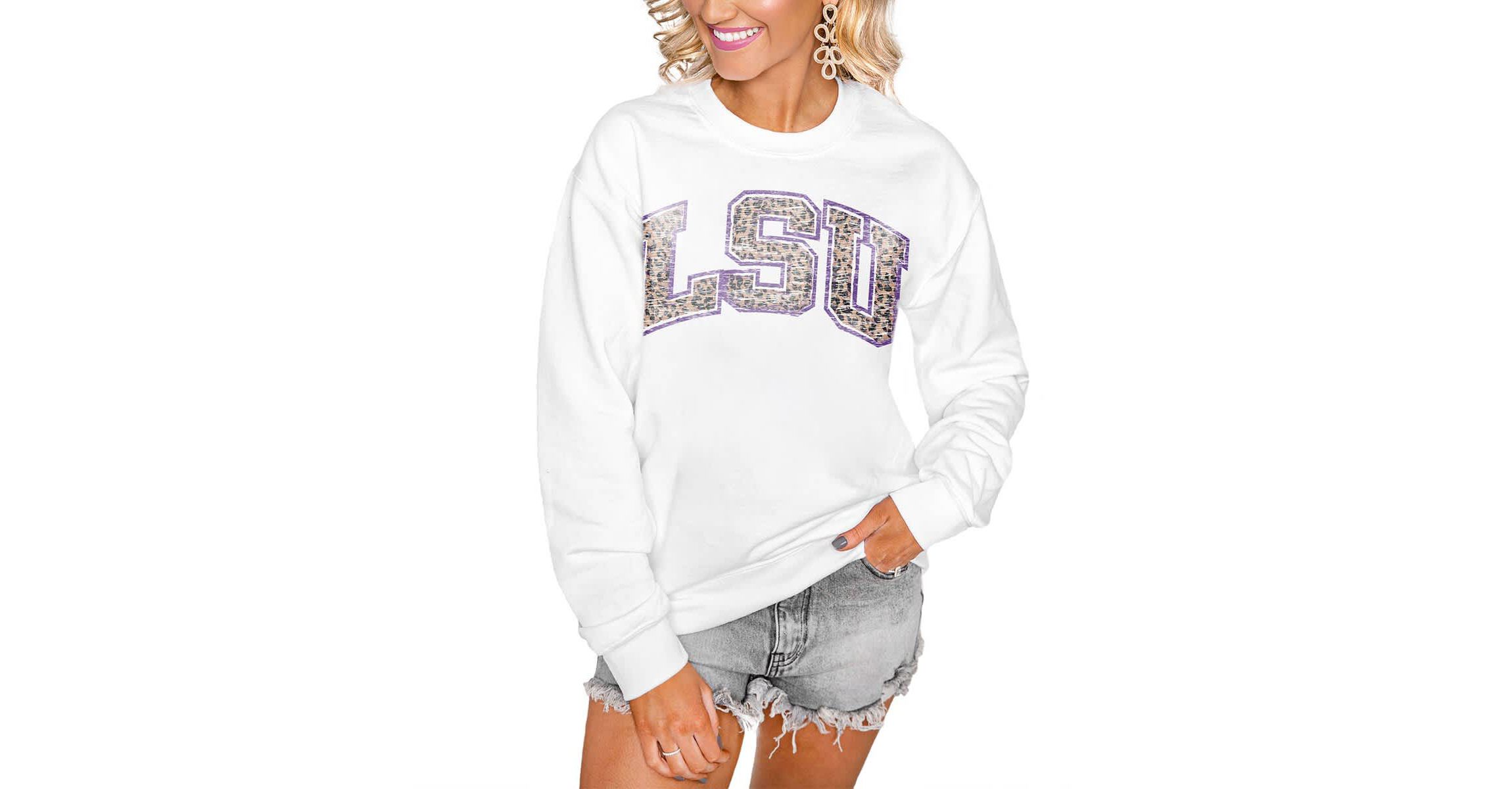 NCAA LSU Tigers Distressed Snap Perfect Oversized Pullover Sweatshirt