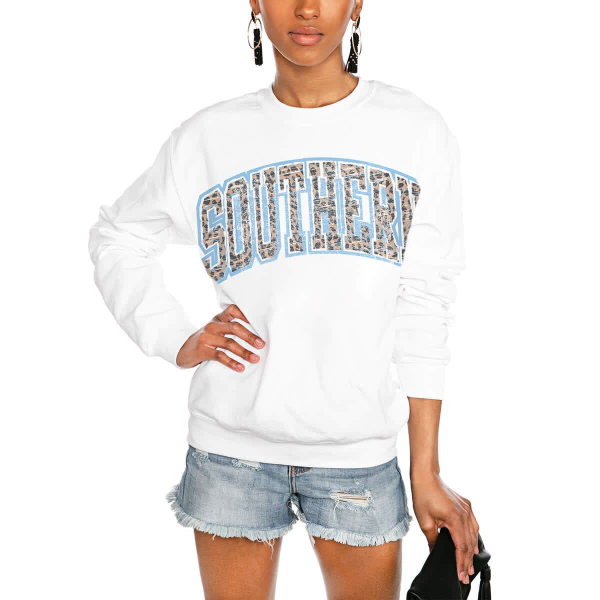 NCAA Southern University Jaguars Distressed Snap Perfect Oversized Pullover Sweatshirt