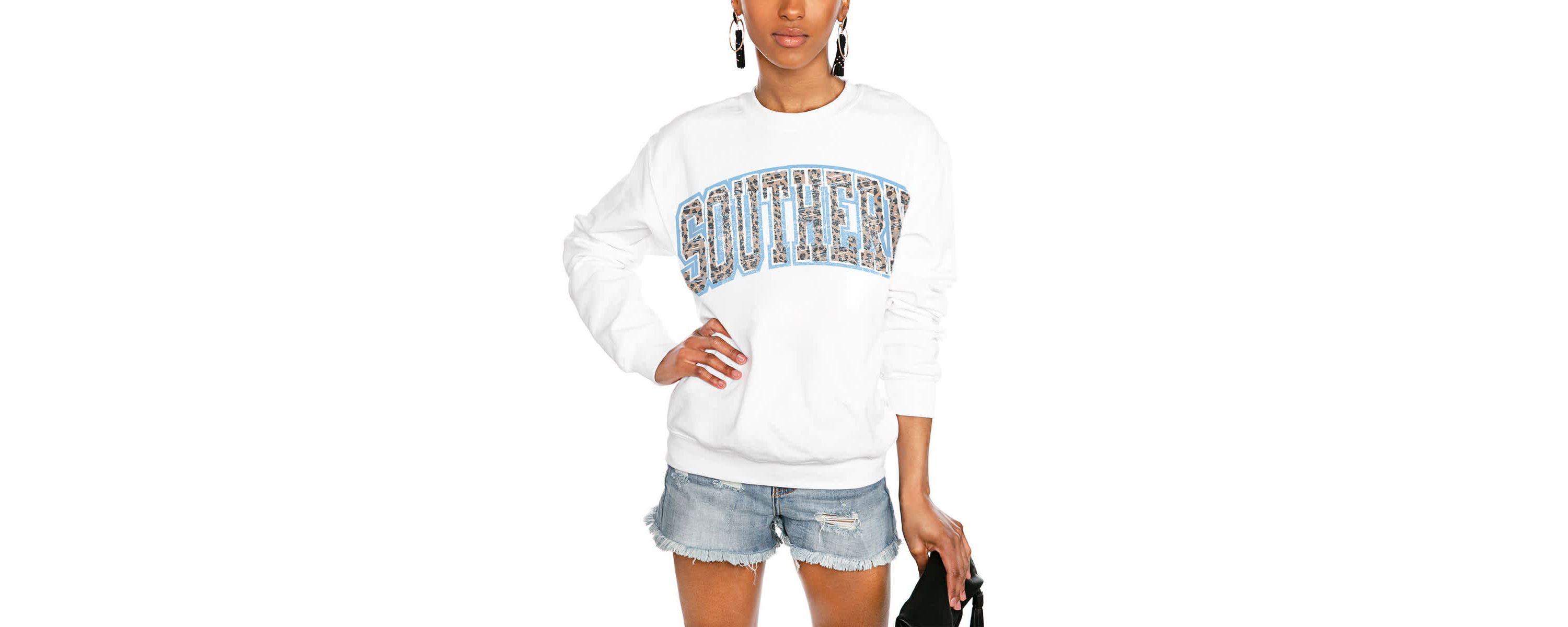NCAA Southern University Jaguars Distressed Snap Perfect Oversized Pullover Sweatshirt