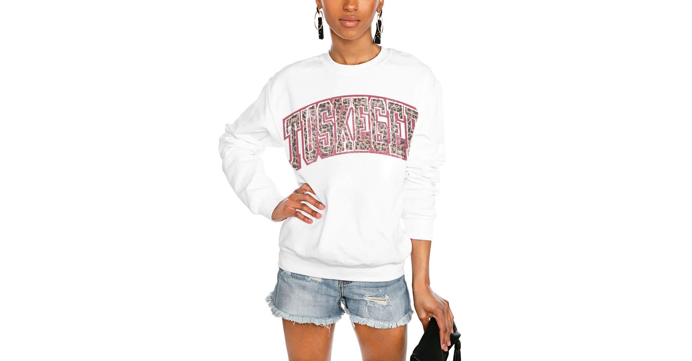 NCAA Tuskegee Golden Tigers Distressed Snap Perfect Oversized Pullover Sweatshirt