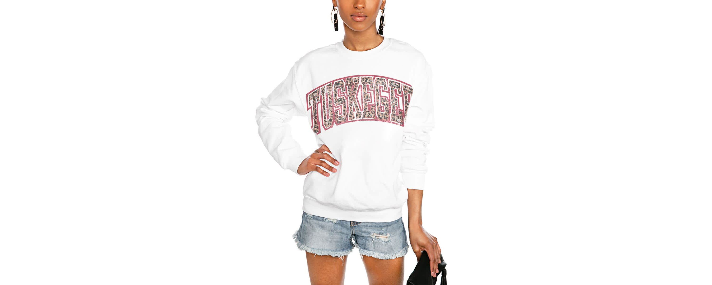 NCAA Tuskegee Golden Tigers Distressed Snap Perfect Oversized Pullover Sweatshirt