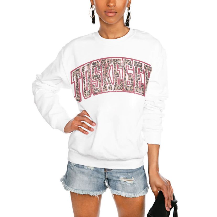 NCAA Tuskegee Golden Tigers Distressed Snap Perfect Oversized Pullover Sweatshirt