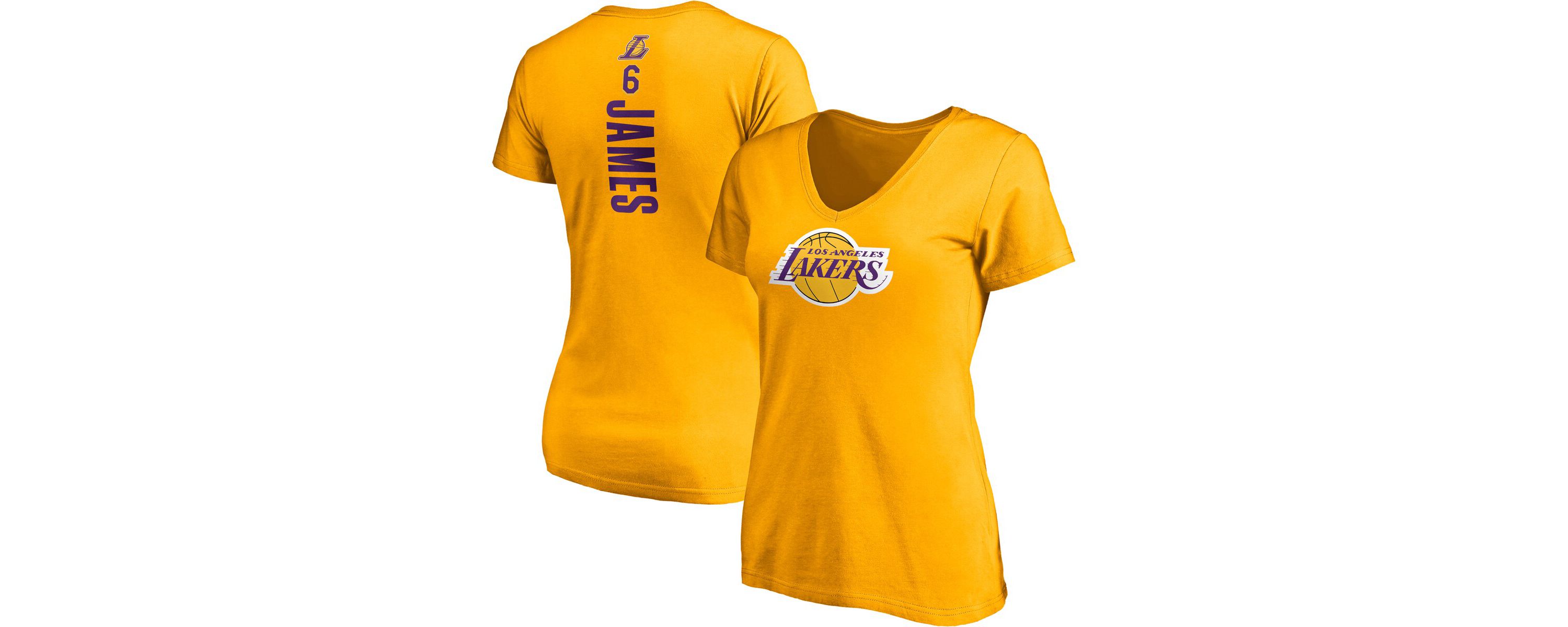 NBA Fanatics LeBron James Los Angeles Lakers Logo Playmaker Name & Number V-Neck T-Shirt